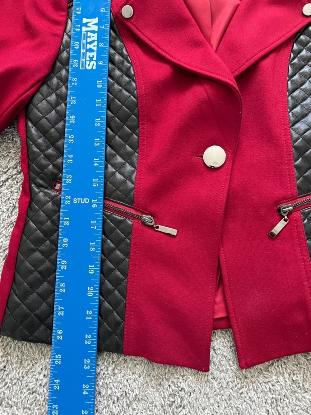 Lena Gabrielle Red Jacket Black Quilted Faux Leather Panels Zipper Trim - Size 8 - Picture 12 of 15